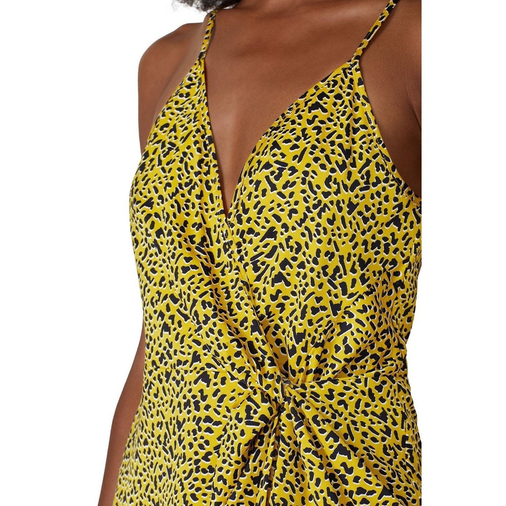 BCBGenteration | Yellow Faux Wrap Mini Dress Sz 0 Animal Print - Picture 5 of 15